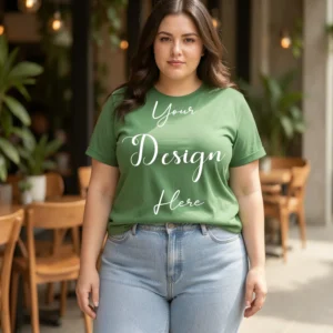 Womens Green Plus-size T-shirt Mockup-3 Front View | For Etsy, Shopify and POD Sellers