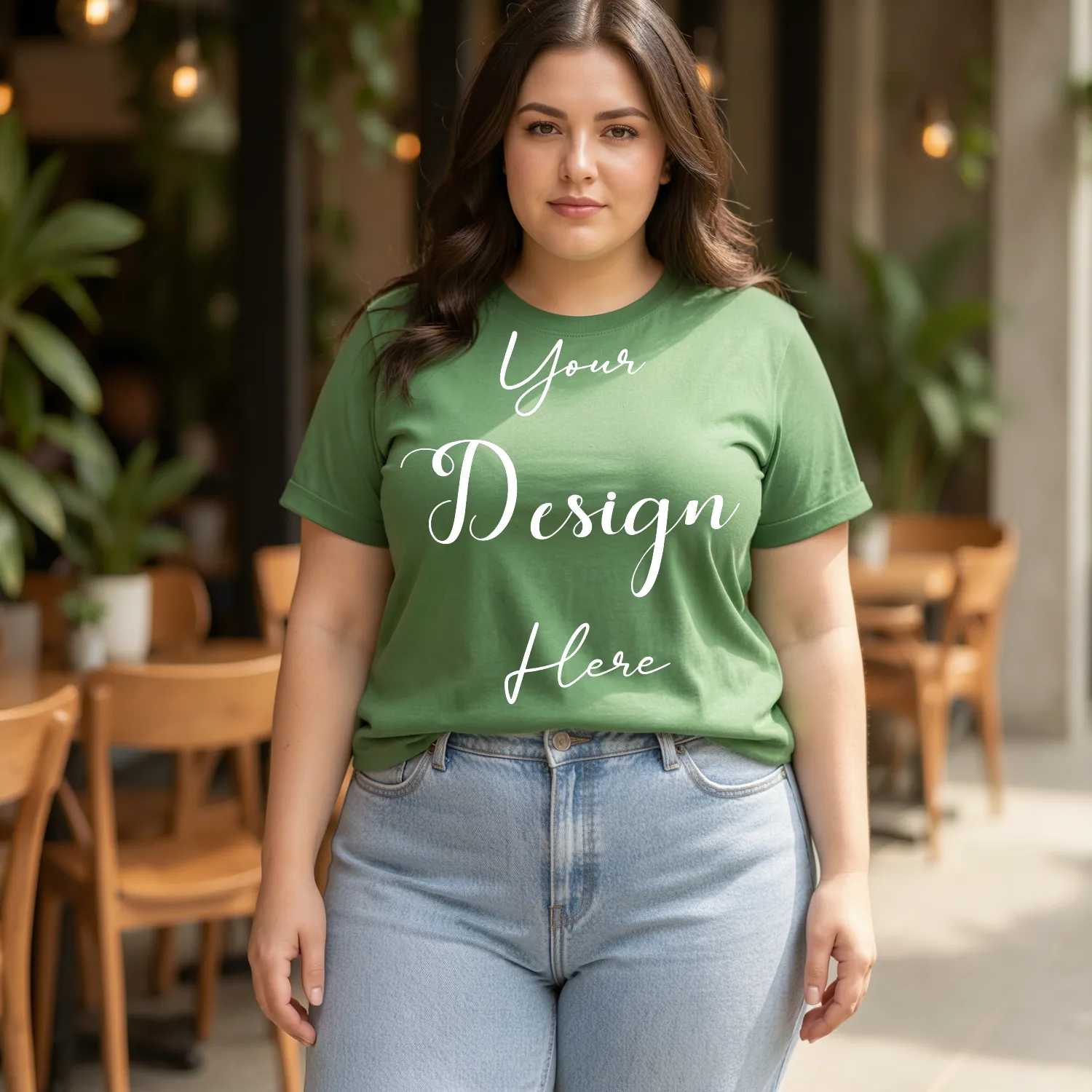 Womens Green Plus-size T-shirt Mockup-3 Front View | For Etsy, Shopify and POD Sellers