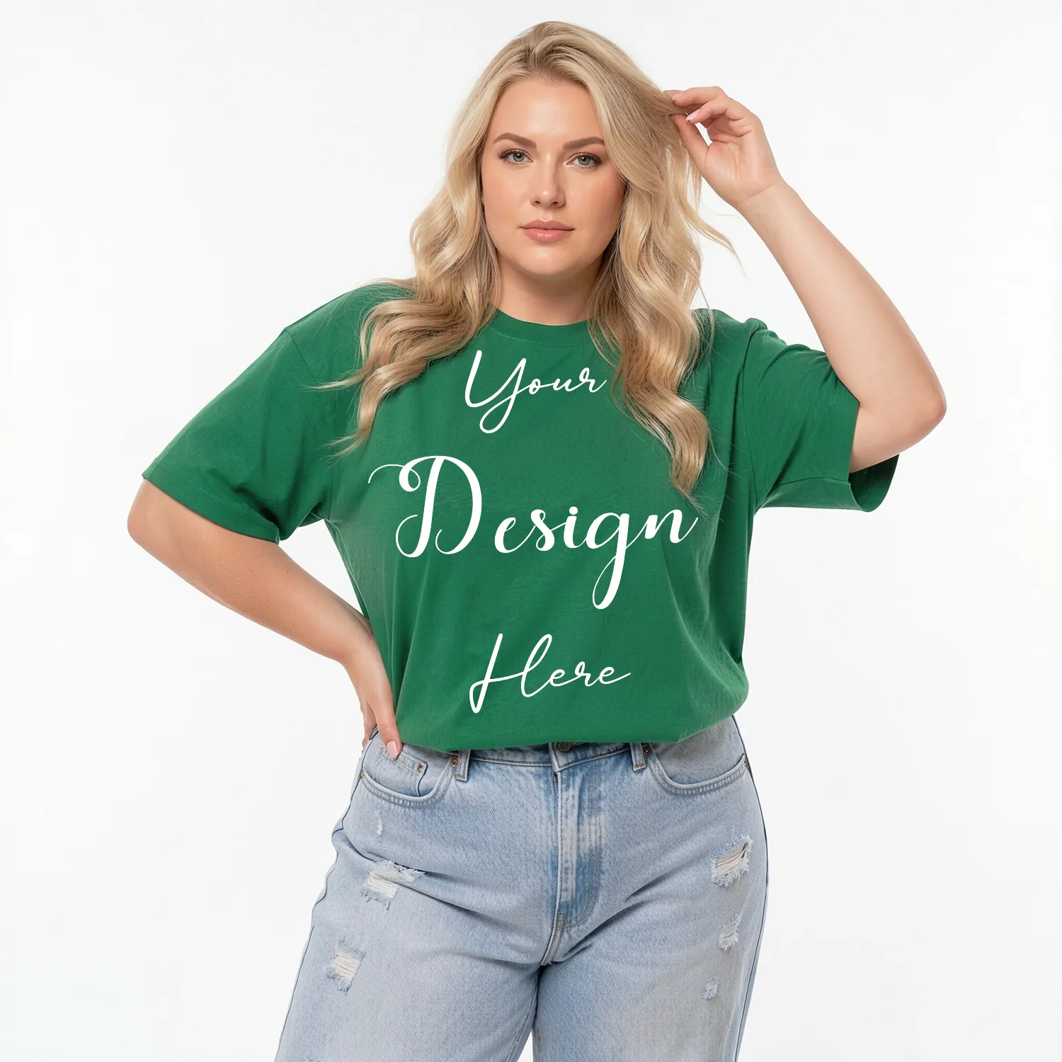 Womens Green Plus-size T-shirt Mockup-5 Front View | For Etsy, Shopify and POD Sellers