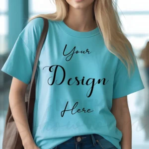 Women's Aqua Blue T-Shirt Mockup, Front View
