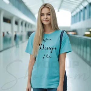 Women's Aqua Blue T-Shirt Mockup, Front View