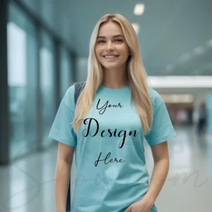 Women's Aqua Blue T-Shirt Mockup, Front View