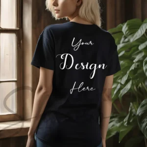 Women's Black T-Shirt Mockup, Back View
