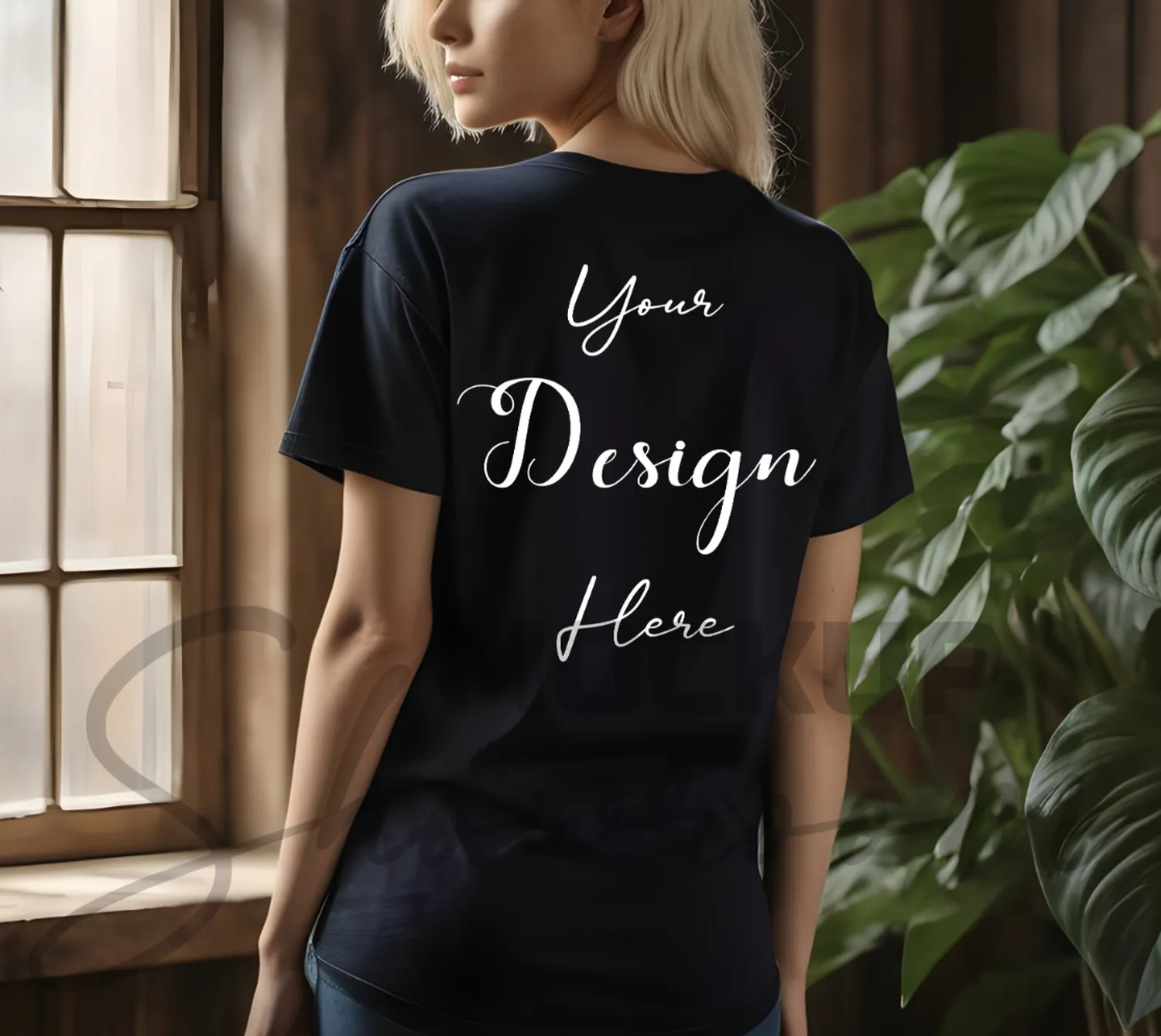 Women's Black T-Shirt Mockup, Back View