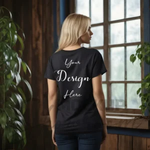 Women's Black T-Shirt Mockup, Back View