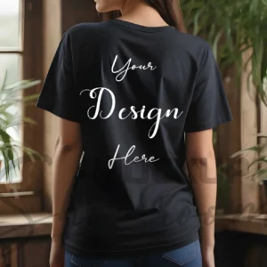 Women's Black T-Shirt Mockup, Back View