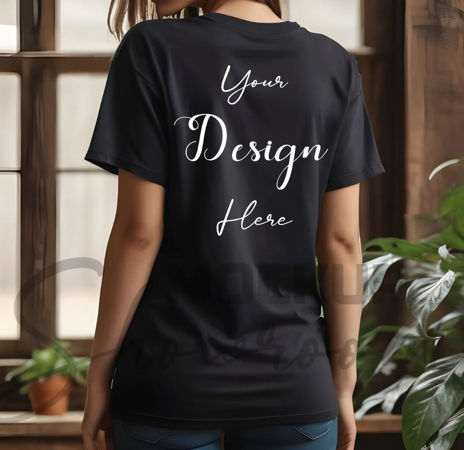 Women's Black T-Shirt Mockup, Back View