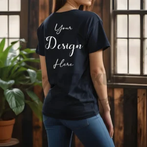 Women's Black T-Shirt Mockup, Back View