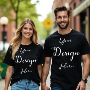 Couple Black T-Shirt Mockup, Front View