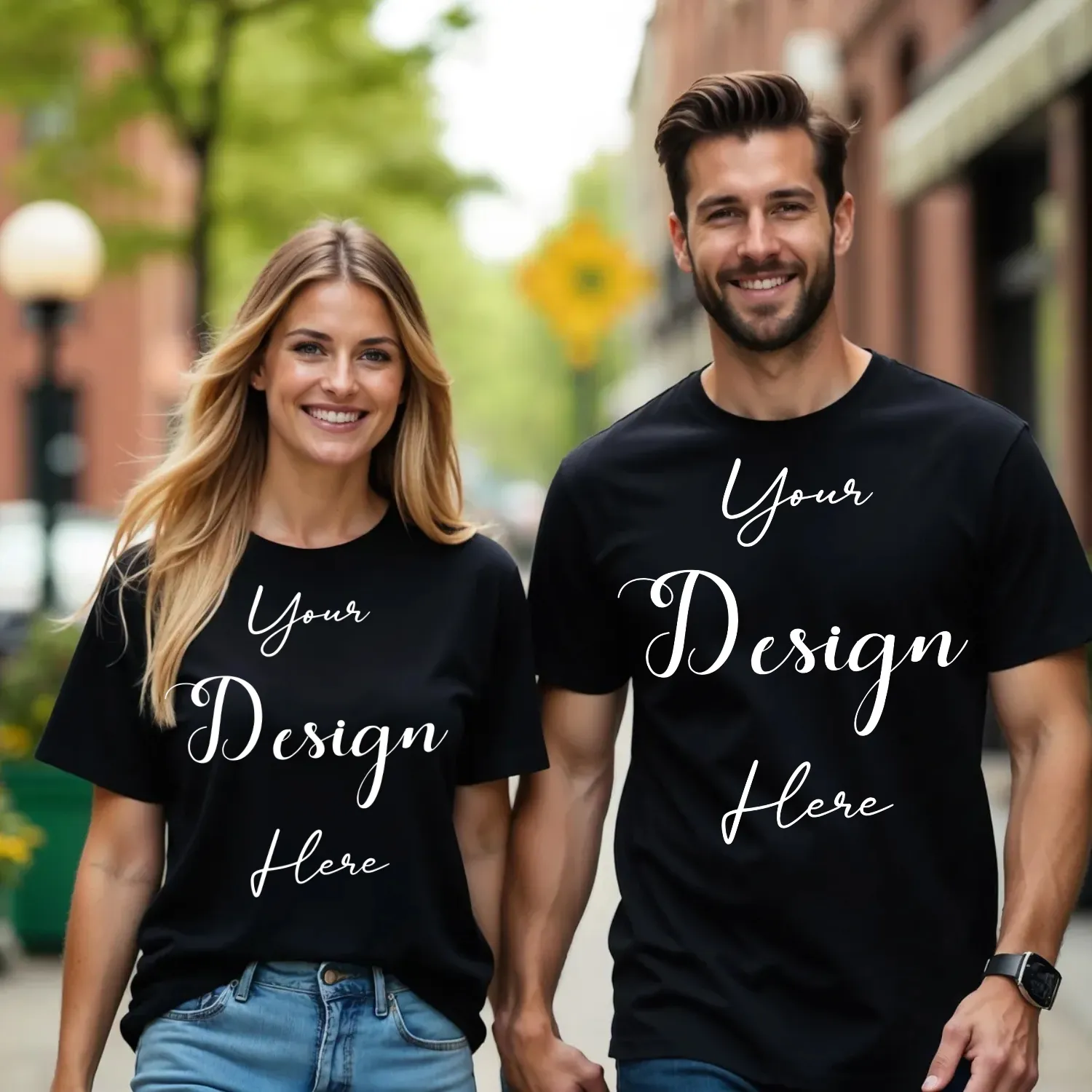 Couple Black T-Shirt Mockup, Front View