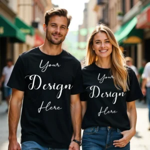 Couple Black T-Shirt Mockup, Front View