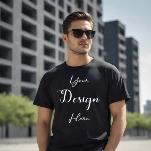 Mens Black T-Shirt Mockup, Front View