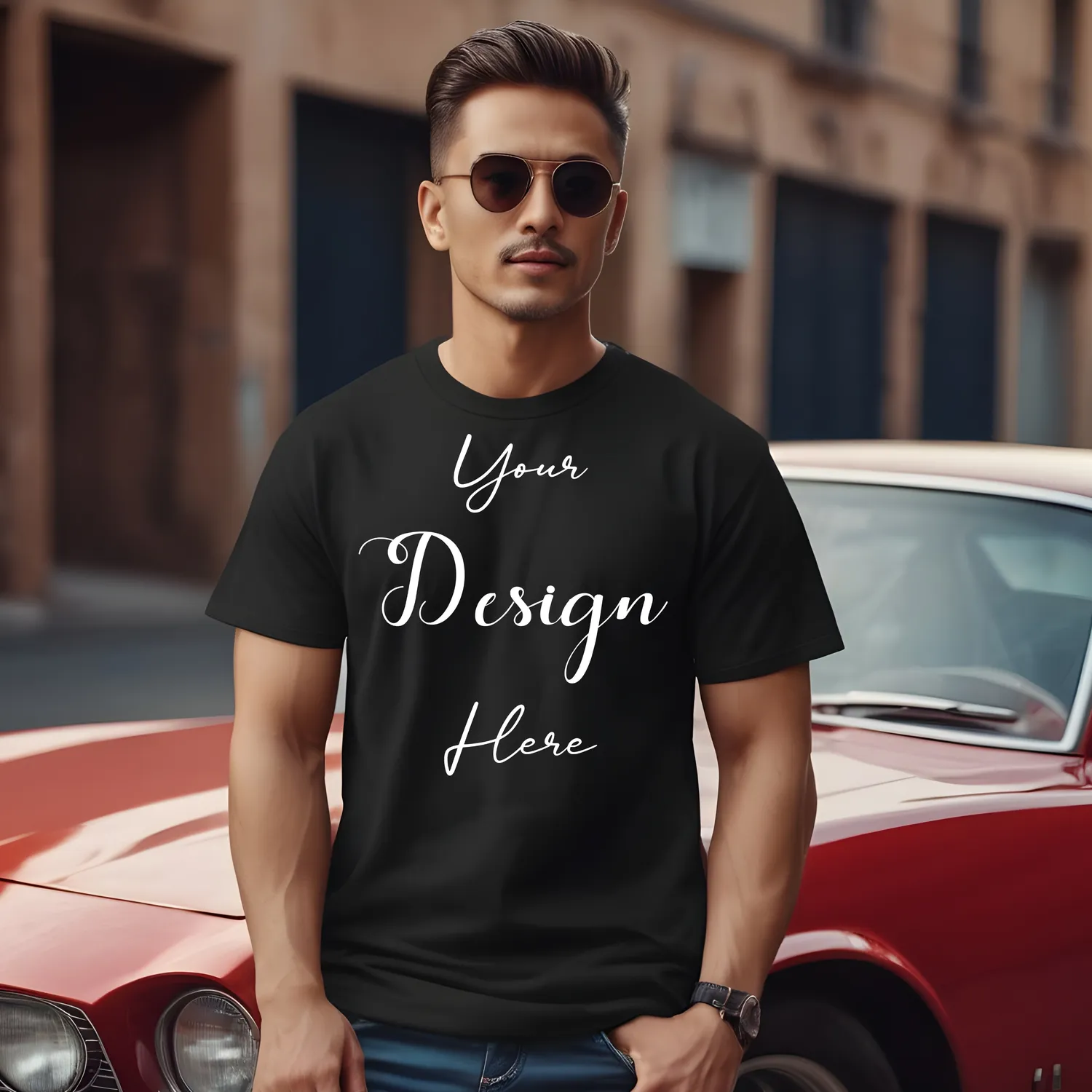 Mens Black T-Shirt Mockup, Front View