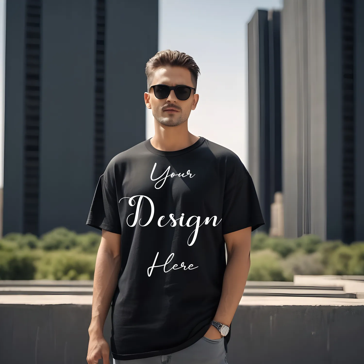 Mens Black T-Shirt Mockup, Front View