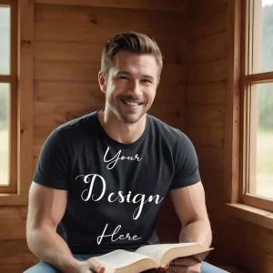 Mens Black T-Shirt Mockup, Front View