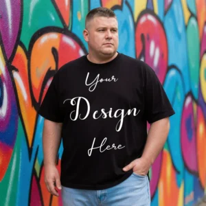 Mens Black Plus-size T-shirt Mockup, Front View