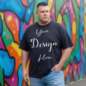 Mens Black Plus-size T-shirt Mockup, Front View