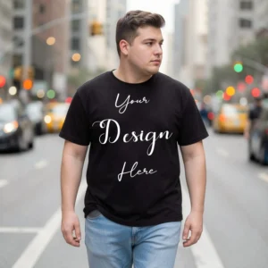 Mens Black Plus-size T-shirt Mockup, Front View