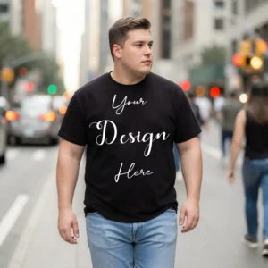 Mens Black Plus-size T-shirt Mockup, Front View