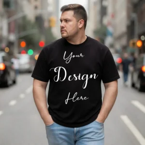 Mens Black Plus-size T-shirt Mockup, Front View