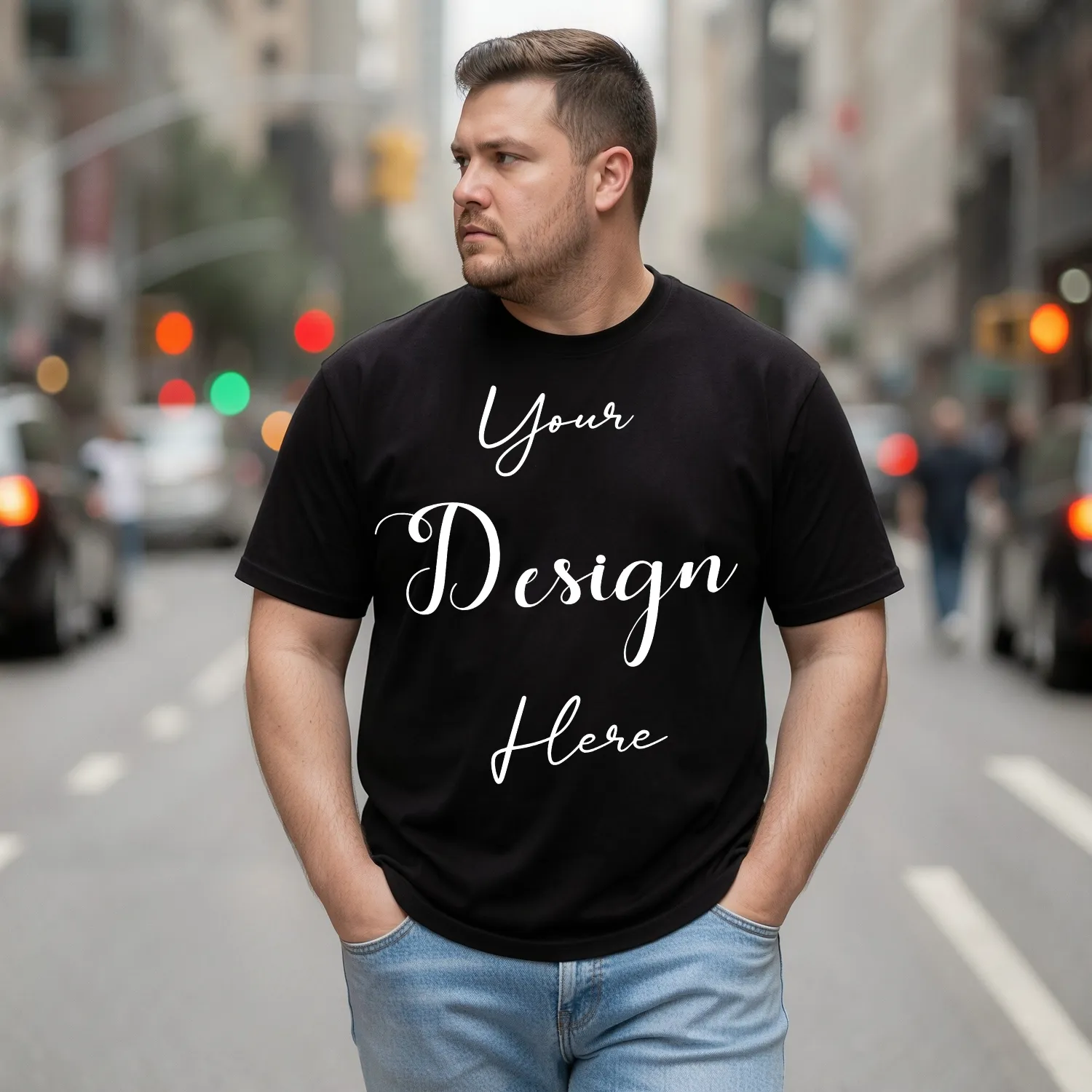 Mens Black Plus-size T-shirt Mockup, Front View