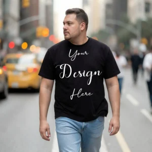 Mens Black Plus-size T-shirt Mockup, Front View