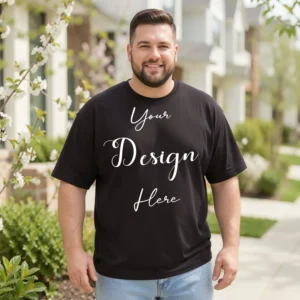 Mens Black Plus-size T-shirt Mockup, Front View