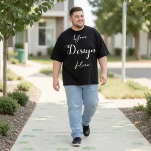 Mens Black Plus-size T-shirt Mockup, Front View