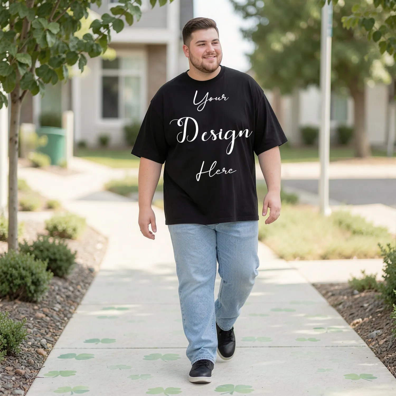 Mens Black Plus-size T-shirt Mockup, Front View