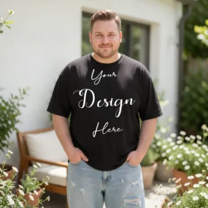 Mens Black Plus-size T-shirt Mockup, Front View