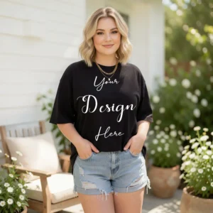 Womens Black Plus-size T-shirt Mockup-12 Front View | For Etsy, Shopify and POD Sellers