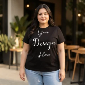 Womens Black Plus-size T-shirt Mockup-5 Front View | For Etsy, Shopify and POD Sellers