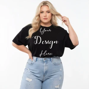 Womens Black Plus-size T-shirt Mockup-7 Front View | For Etsy, Shopify and POD Sellers