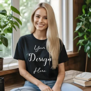 Women's Black T-Shirt Mockup, Front View