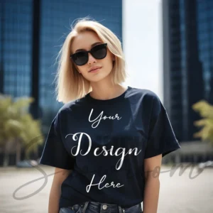 Women's Black T-Shirt Mockup, Front View