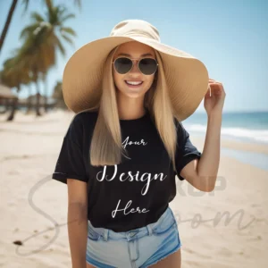 Women's Black T-Shirt Mockup, Front View