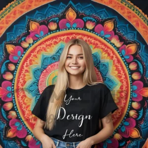 Women's Black T-Shirt Mockup, Front View