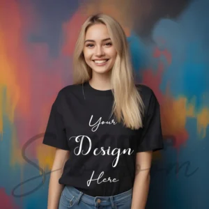 Women's Black T-Shirt Mockup, Front View