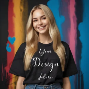 Women's Black T-Shirt Mockup, Front View