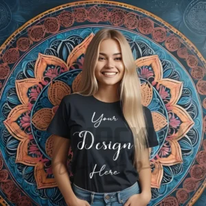 Women's Black T-Shirt Mockup, Front View