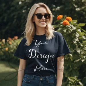 Women's Black T-Shirt Mockup, Front View