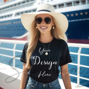 Women's Black T-Shirt Mockup, Front View