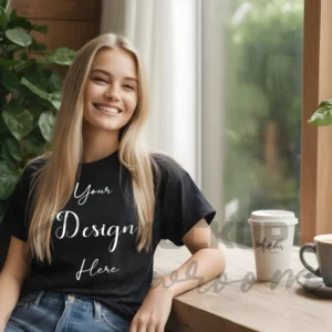 Women's Black T-Shirt Mockup, Front View