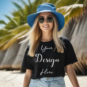 Women's Black T-Shirt Mockup, Front View