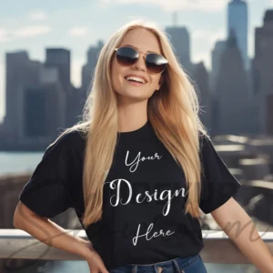 Women's Black T-Shirt Mockup, Front View