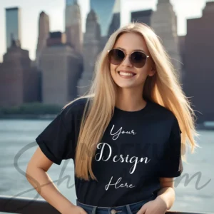 Women's Black T-Shirt Mockup, Front View