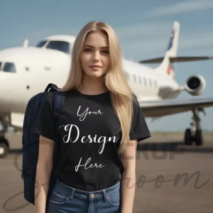 Women's Black T-Shirt Mockup, Front View