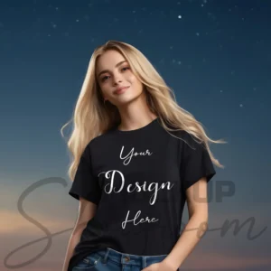 Women's Black T-Shirt Mockup, Front View