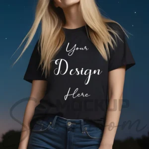 Women's Black T-Shirt Mockup, Front View