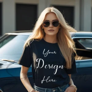 Women's Black T-Shirt Mockup, Front View